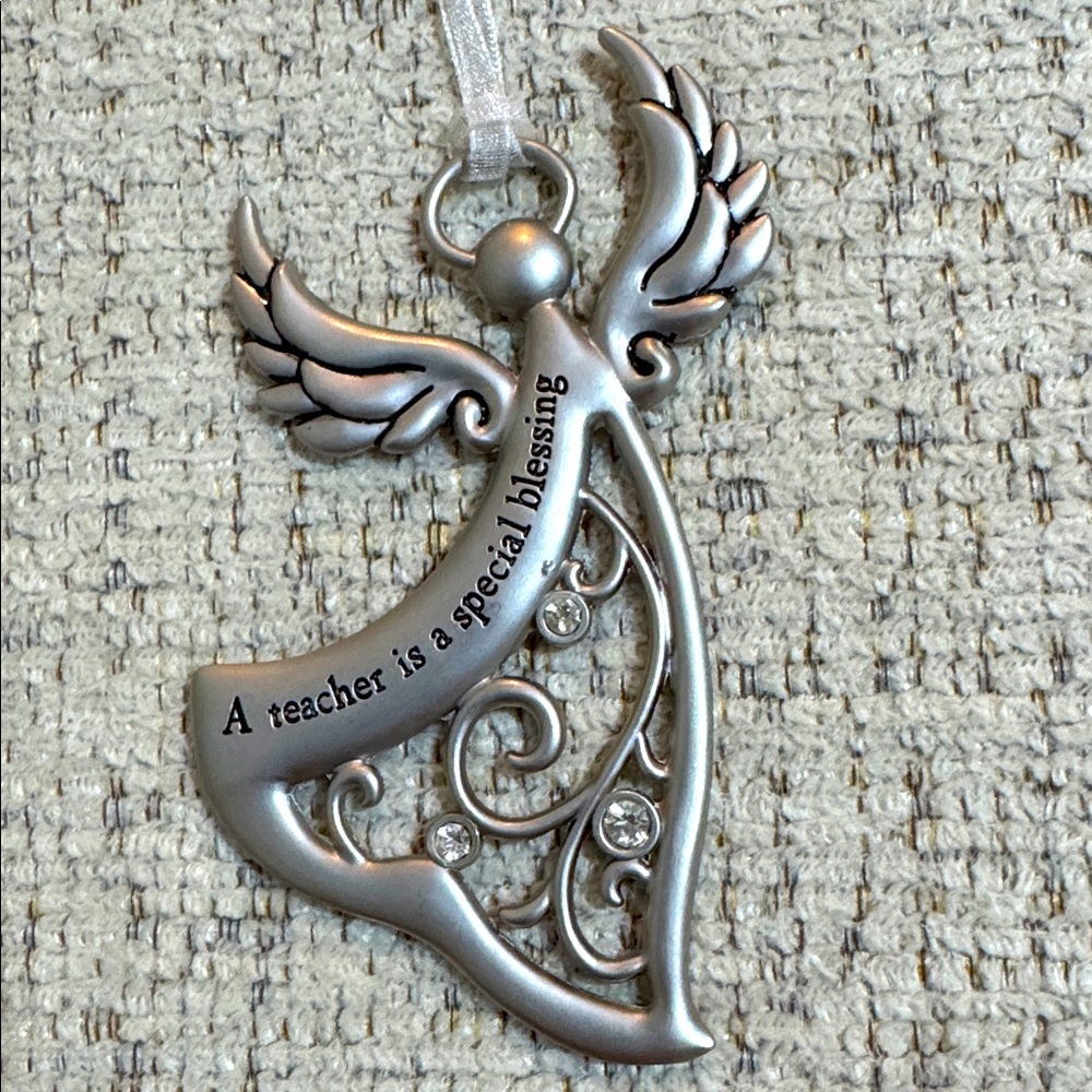 GANZ Silver Teacher Blessing Angel Ornament